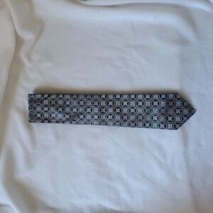 Hart Schaffner Marx Men's Silk Tie Gray Geometric Circle Pattern